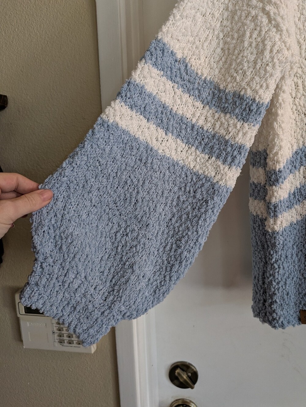 Simply Southern Cozy White and Blue Popcorn Sun Knit Sweater - Picture 2 of 5